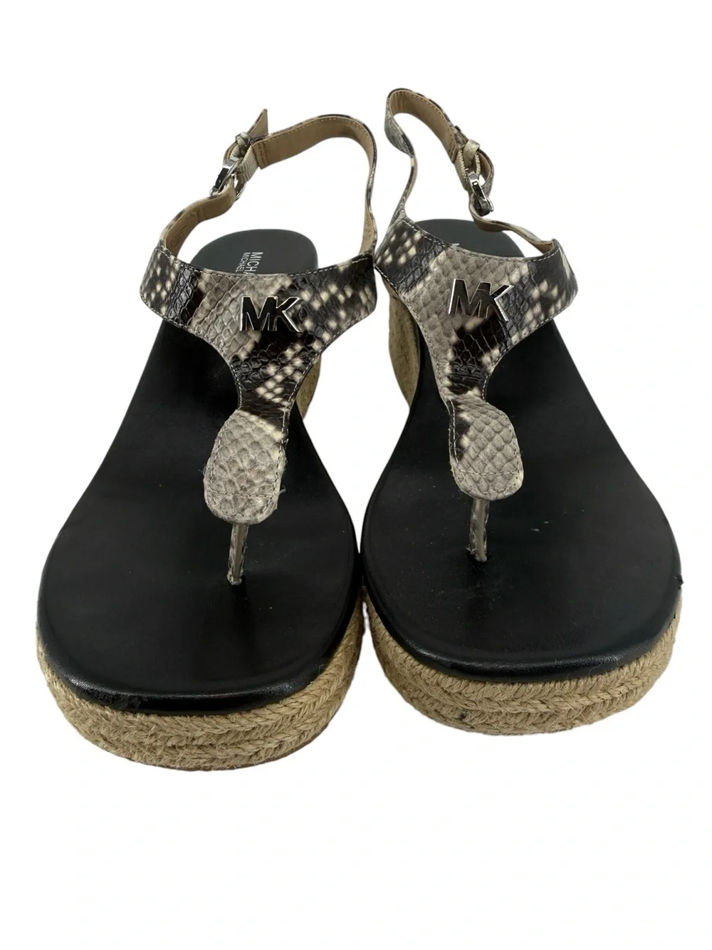 Michael Micheal Kors Espadrille Braided Jute Snakeskin T- Strap Sandals Size 9M